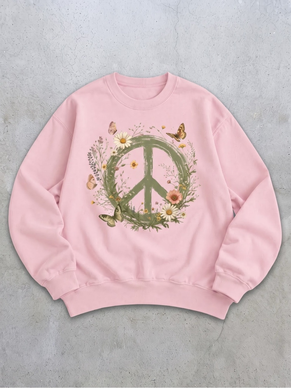 Light Pink Sweatshirt with Green Floral
Peace Graphic